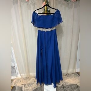 Royal Blue Off-Shoulder Chiffon Gown w/ Crystal Waist | Size 8